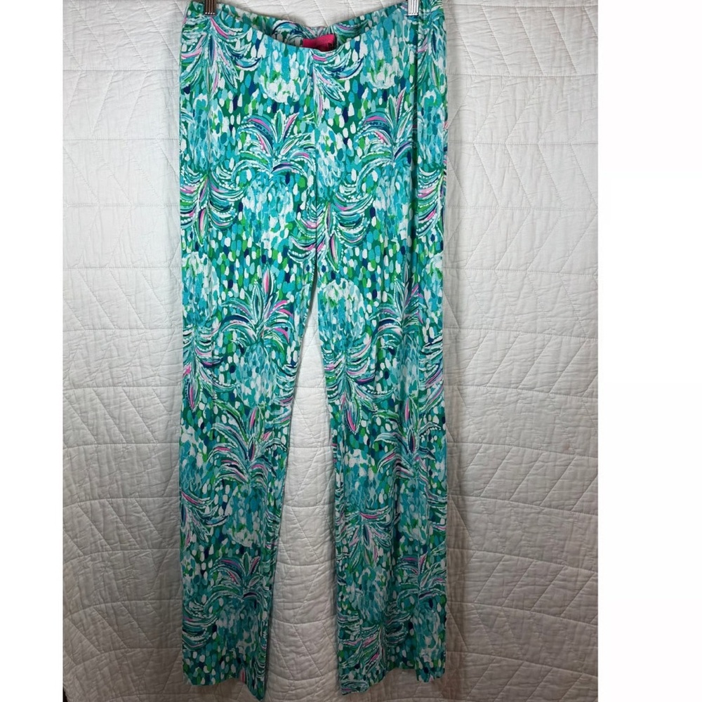 Lilly Pulitzer Teal and Pink Wide Leg Pants